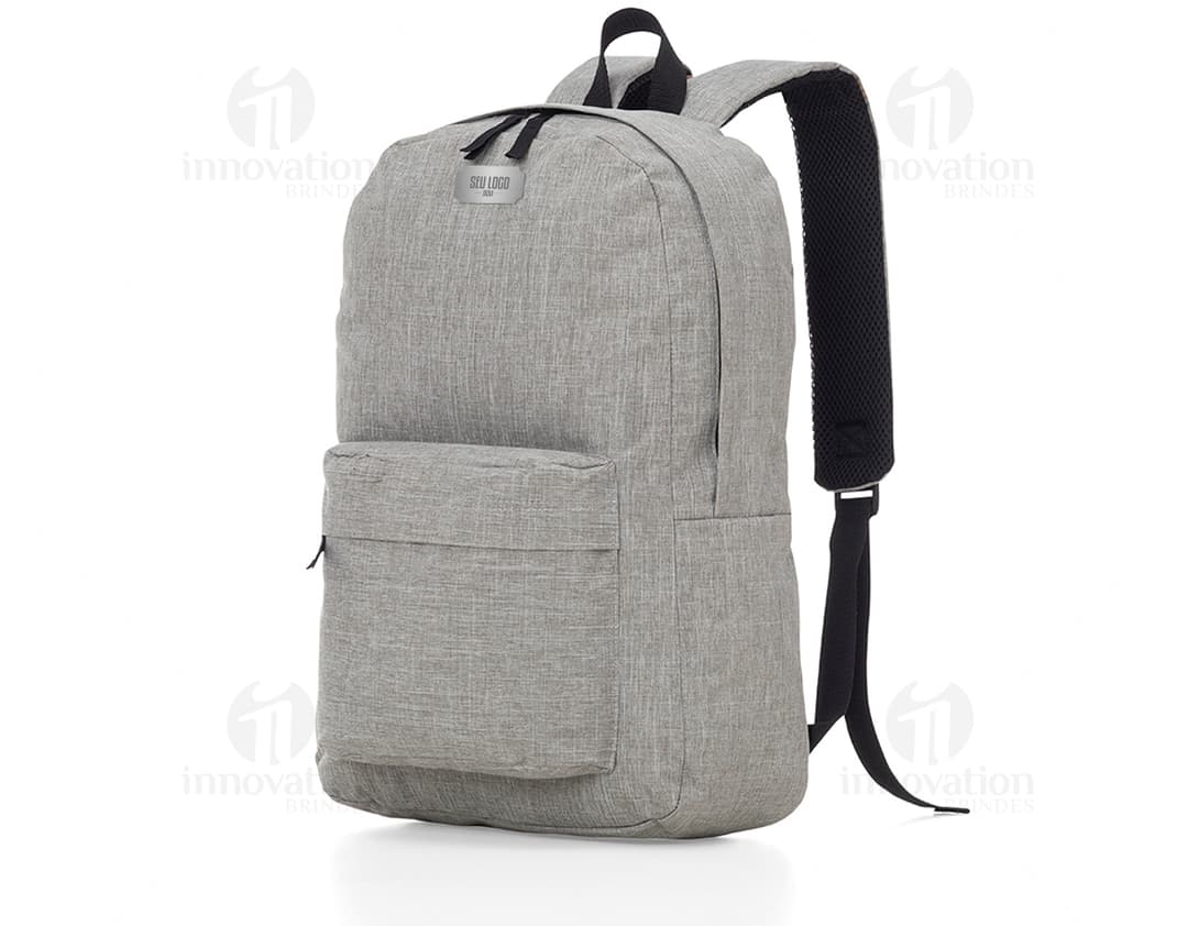 15.6" black polyester laptop backpack with a modern and stylish design. It features an adapter for connecting electronic