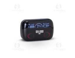 Fone de Ouvido Bluetooth preto, moderno e elegante. Com design profissional e tecnologia sem fio, ideal para comunicação em