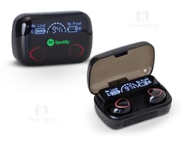 Fone de Ouvido Bluetooth preto, moderno e elegante. Com design profissional e tecnologia sem fio, ideal para comunicação em