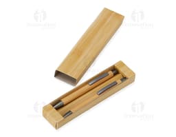 Conjunto caneta e lapiseira bambu: uma opção sustentável e elegante para presentear. Feito com materiais naturais, ideal para