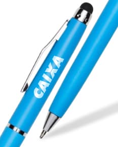 Caneta plástica touch, ideal para brindes personalizados! Design moderno e funcional, com ponta touch para utilizar em smartphones e tablets. Personalize com sua marca e impressione seus clientes. Acesse já!
