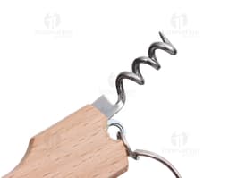 Multifunction keychain bottle opener in silver metal, featuring a guitar design with strings, also including a corkscrew.