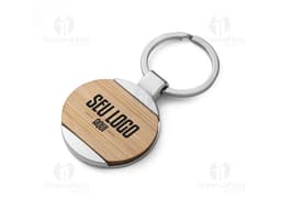 Llavero de metal con detalles en bambú, objeto de seguridad y protección con diseño elegante y resistente para guardar