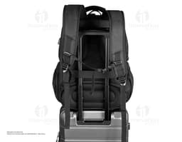 Premium black backpack with USB and headphone outlet, ideal for transporting equipment and electronic devices. Perfect for
