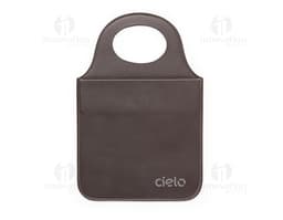Cubo de cuero marrón oscuro con diseño moderno y elegante.