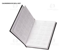 Agenda 2025 Chromat mit schwarzem Cover und goldenen Details, präsentiert monatliche und wöchentliche Seiten, farbige