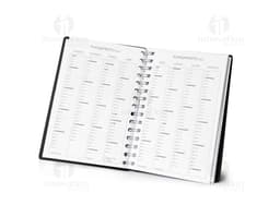Agenda diária para o ano de 2025, capa com design elegante e organização por dias e horas.