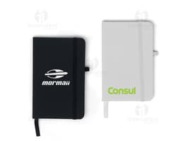 Rubberized notebook with pen holder, perfect for keeping your notes organized! Ideal for use in corporate, school, or even