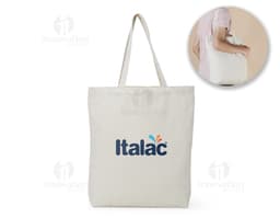 Sacola de algodão marrom com alças costuradas, objeto elegante e moderno para compras, presente ou transporte de objetos