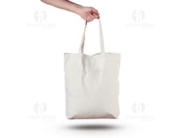 Sacola de algodão marrom com alças costuradas, objeto elegante e moderno para compras, presente ou transporte de objetos