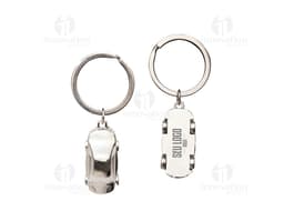 Chaveiro metal cromado com formato de cadeado e corrente, símbolo de segurança e estilo. Acessório moderno e seguro para suas