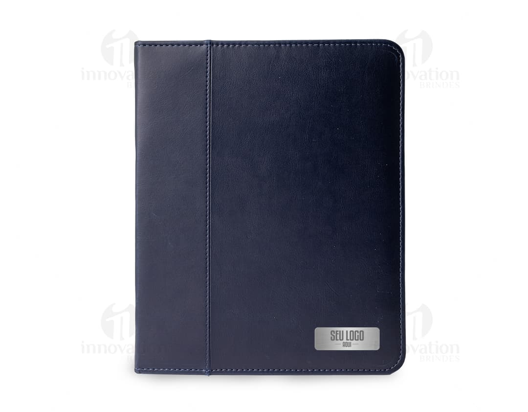 Pasta caderno de couro sintético preta para organização e praticidade no escritório. Com design vintage e textura elegante
