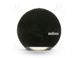 Massageador e Limpador Facial Elétrico em fundo preto, equipamento de tecnologia moderna com design eletrônico. O aparelho