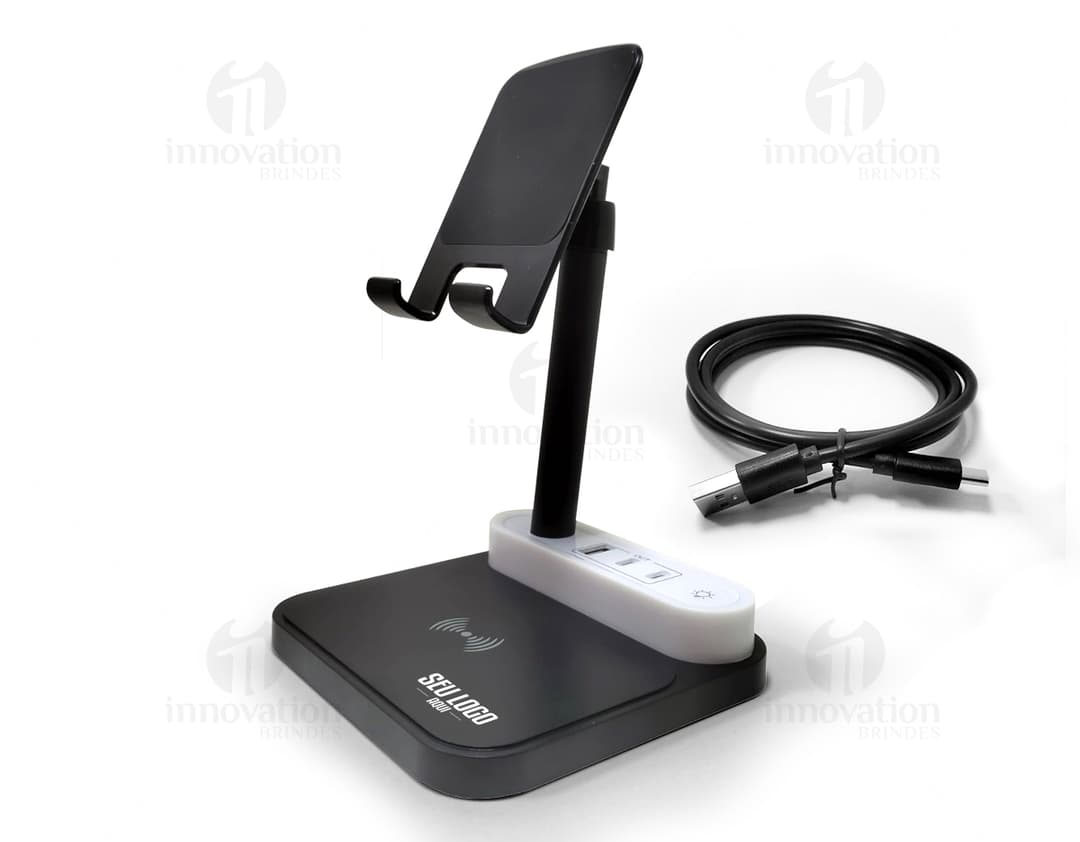 Base de carregamento com suporte em metal moderno para dispositivos eletrônicos. Mantenha seus equipamentos sempre carregados