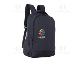 Polyester laptop backpack, ideal for business and leisure travel. Modern design in black, stylish and practical, with