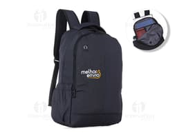 Polyester laptop backpack, ideal for business and leisure travel. Modern design in black, stylish and practical, with