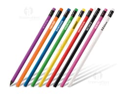 Pencil, pen, eraser, and crayon on a paper with writing and drawing. Office and school equipment for education and business.