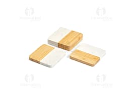Set of 4 coasters packed in a brown cardboard box. The package is open, showing the empty coasters. Shipping packaging with