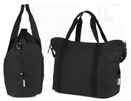 Black leather sports bag with zipper, single strap, and carrying handle. Modern and stylish, ideal for travel and sports.