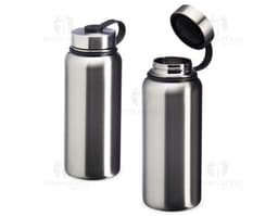 Garrafa térmica de inox de 950ml, com tampa de metal e design clean e moderno. Perfeita para manter a temperatura de bebidas