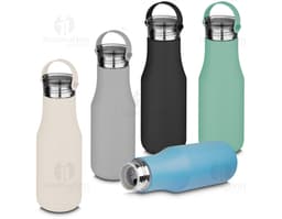 Garrafa térmica transparente de 500ml com tampa, ideal para armazenar bebidas frias. A garrafa possui design clean, é feita