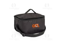 Bolsa térmica preta de 8 litros, em couro, com alça de mão, zíper, moderna e elegante, indicada para viagens e para armazenar