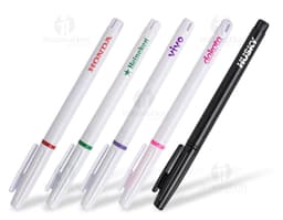 Caneta Plástica preta e colorida em design moderno, perfeita para escrita e desenho. Feita de plástico, é um objeto de