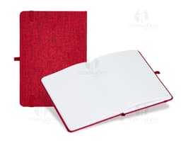 Linen notebook with pen holder, in neutral colors, with protective cover, blank pages, and elastic closure. Ideal for office