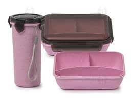 Kit Vaso y Tupperware de Fibra de Bambú en tonos de negro y plata. Hecho de material de fibra de bambú, moderno y ecológico.