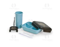 Kit Vaso y Tupperware de Fibra de Bambú en tonos de negro y plata. Hecho de material de fibra de bambú, moderno y ecológico.
