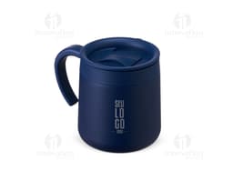 Taza Térmica Inox 350ml sobre fondo blanco, sin estampado, con tapa roscada y asa para transporte.