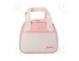 Bolsa térmica de 5 litros en tono rosa claro, con asa ajustable y cierre de cremallera.