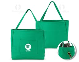 Bolsa de Lona quadriculada nas cores verde e branca, com alça de ombro e fecho de zíper na parte superior.