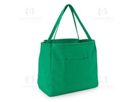 Bolsa de Lona quadriculada nas cores verde e branca, com alça de ombro e fecho de zíper na parte superior.