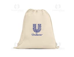 Sacola tipo mochila em cor lilás com alças ajustáveis e fecho de cordão.