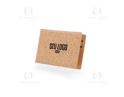 Porta-tarjetas de Corcho negro con detalles en dorado.