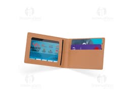 Porta-tarjetas de Corcho negro con detalles en dorado.