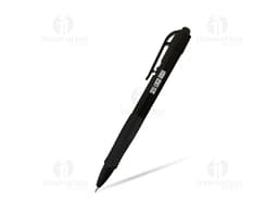 Caneta plástica preta e prateada, moderna e elegante. Ideal para uso em casa, escritório ou escola. Ótima para escrever e