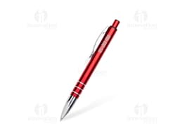 Caneta metal prateada com design elegante e tinta preta.