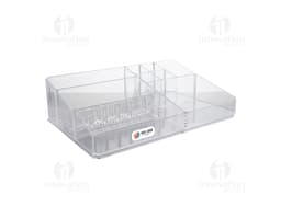 Organizador Acrílico transparente com cinco divisórias para armazenamento de objetos.