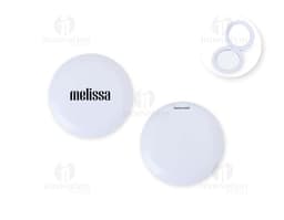Espelho Duplo Plástico com base em plástico resistente, dobrável ao meio, ideal para maquiagem e cuidados com a pele.