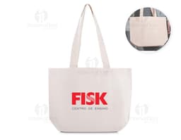 Sacola em Algodão amarela e colorida, vazia, com alça de metal e design elegante. Ideal para transporte de compras, presentes