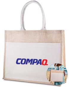 Busta in cotone e juta con design moderno e resistente. Ha manici in pelle e chiusura in metallo per garantire la sicurezza degli oggetti. Ideale per acquisti, regali o uso quotidiano. Prodotto di alta qualità e durata.
