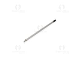 Yellow pencil with eraser on a light wood background.