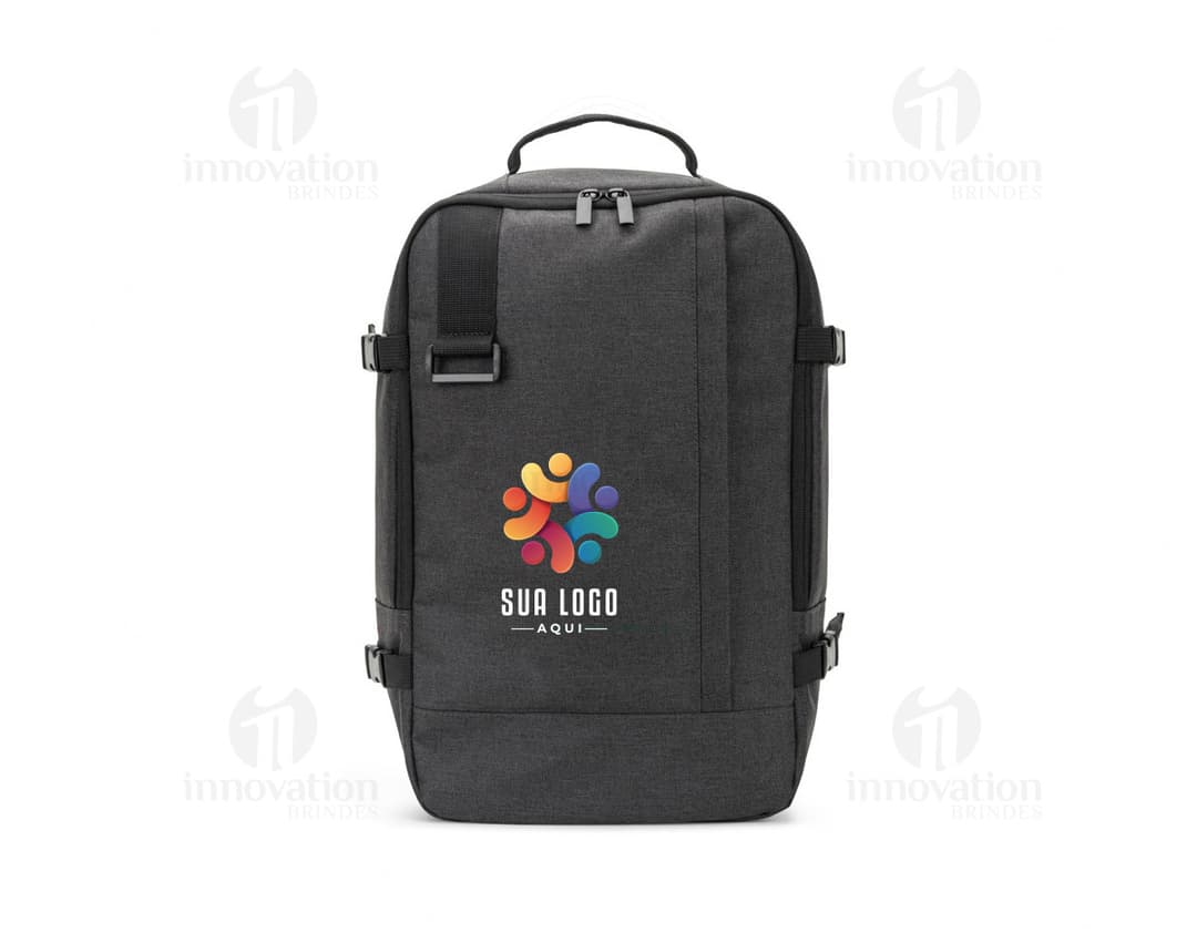 CIES Backpack designed to meet the dimensions required by airlines, made of high-density recycled 600D polyester with a