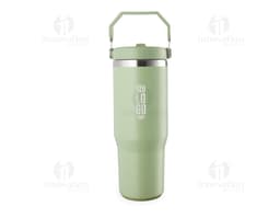 800ml black stainless steel thermal cup with screw lid and handle.