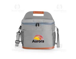 Bolsa térmica de 11 litros em cor vermelha, com alça ajustável e fecho de velcro. Ideal para transporte de alimentos e