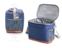 Bolsa térmica de 11 litros em cor vermelha, com alça ajustável e fecho de velcro. Ideal para transporte de alimentos e