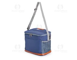 Bolsa térmica de 11 litros em cor vermelha, com alça ajustável e fecho de velcro. Ideal para transporte de alimentos e