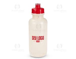 Transparent plastic bottle with lid and spout, containing liquid. Eco-Friendly Squeeze 500ml product.